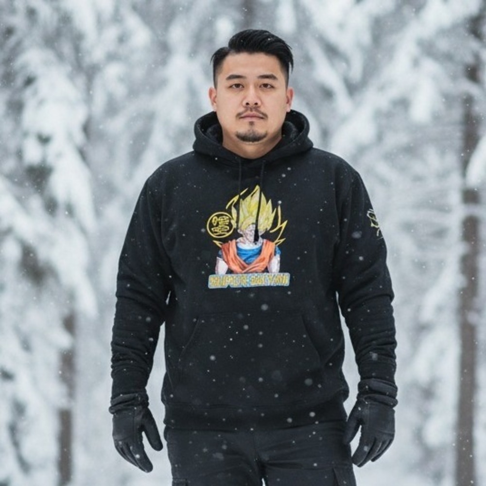 Anime Dragonball-Z Super Saiyan Goku L Black Graphic Hoodie Men's